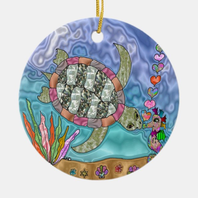 Psykedelisk Sea Turtle Seahorse Art Julgransprydnad Keramik (Framsidan)