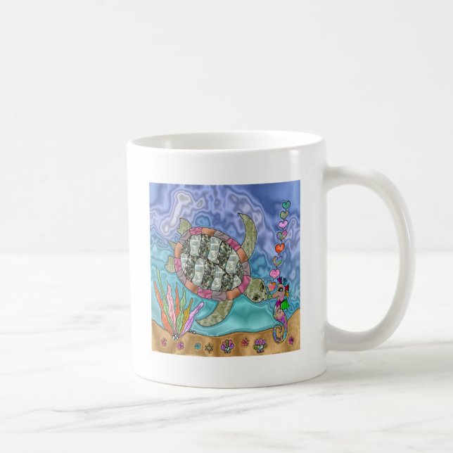 Psykedelisk Sea Turtle Seahorse Art Kaffemugg (Höger)
