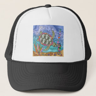 Psykedelisk Sea Turtle Seahorse Art Keps