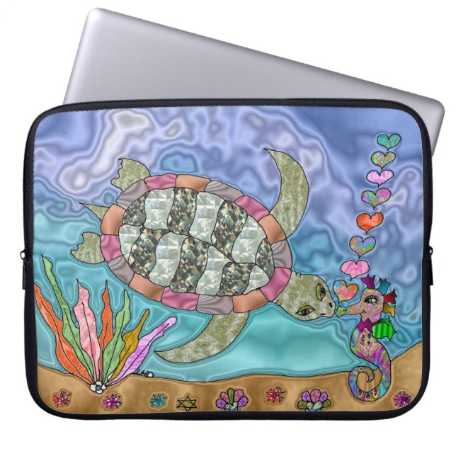 Psykedelisk Sea Turtle Seahorse Art Laptop sleeve (Framsidan)