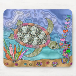 Psykedelisk Sea Turtle Seahorse Art Musmatta