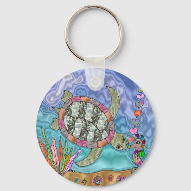 Psykedelisk Sea Turtle Seahorse Art Nyckelring (Framsida)