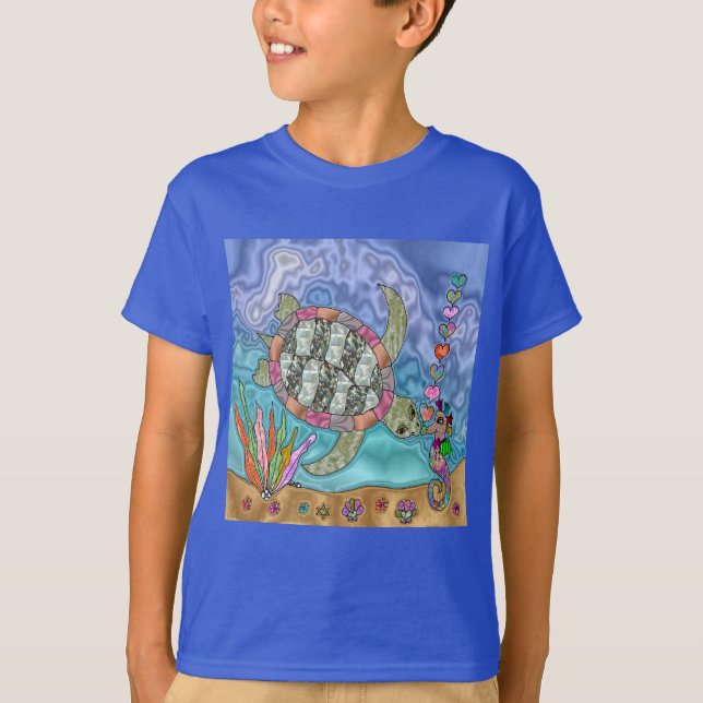 Psykedelisk Sea Turtle Seahorse Art T Shirt (Framsida)