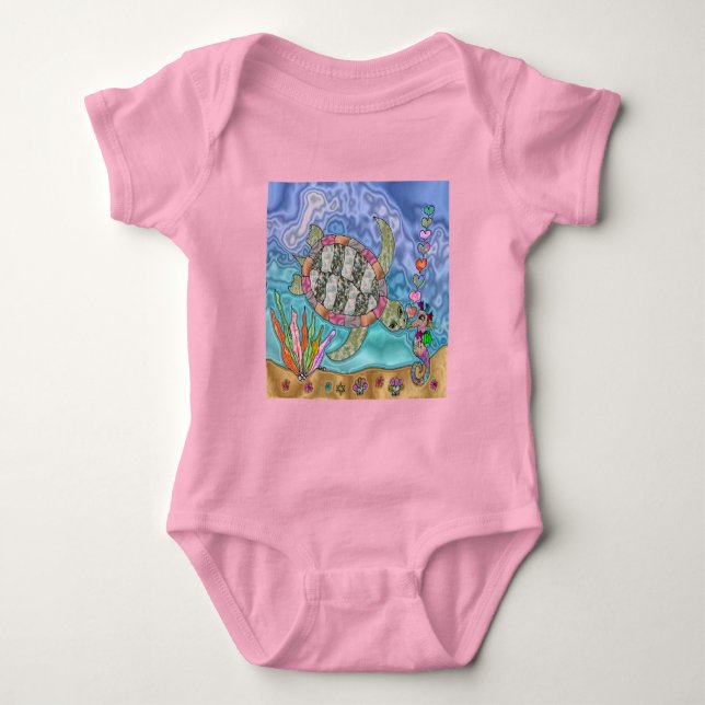 Psykedelisk Sea Turtle Seahorse Art T Shirt (Framsida)