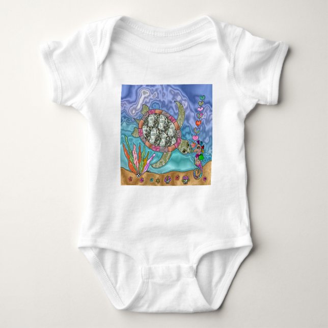 Psykedelisk Sea Turtle Seahorse Art Tee Shirt (Framsida)