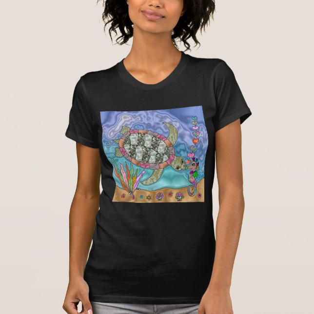 Psykedelisk Sea Turtle Seahorse Art Tee Shirt (Framsida)