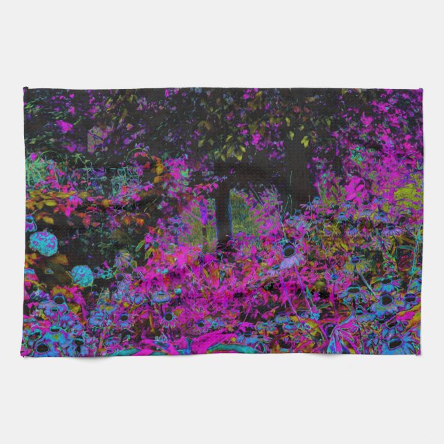 Psykedelisk Shock rosa och Black Garden Sunrise Kökshandduk (Horisontell)