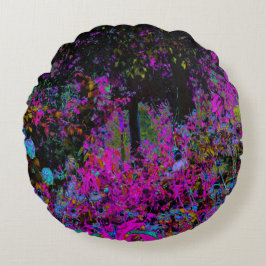 Psykedelisk Shock rosa och Black Garden Sunrise Rund Kudde