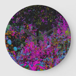 Psykedelisk Shock rosa och Black Garden Sunrise Stor Klocka