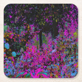 Psykedelisk Shock rosa och Black Garden Sunrise Underlägg Papper Kvadrat