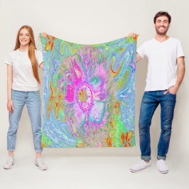 Psykedelisk Shock rosa och Ultra-Violet Hibiscus Fleecefilt