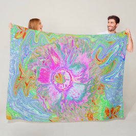 Psykedelisk Shock rosa och Ultra-Violet Hibiscus Fleecefilt