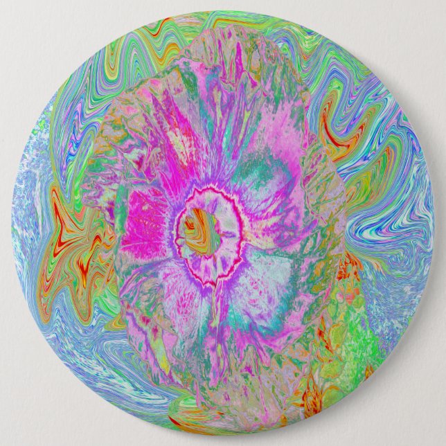 Psykedelisk Shock rosa och Ultra-Violet Hibiscus Knapp (Framsida)