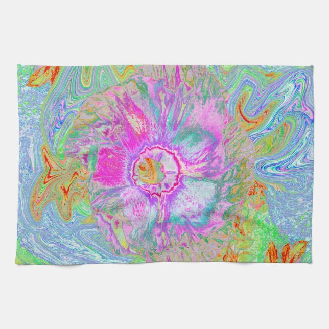 Psykedelisk Shock rosa och Ultra-Violet Hibiscus Kökshandduk (Horisontell)