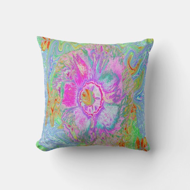 Psykedelisk Shock rosa och Ultra-Violet Hibiscus Kudde (Framsida)