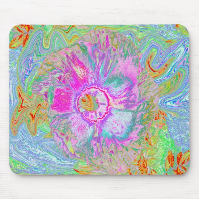 Psykedelisk Shock rosa och Ultra-Violet Hibiscus Musmatta (Framsidan)