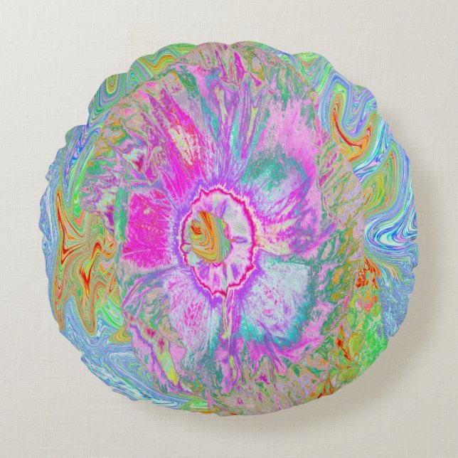 Psykedelisk Shock rosa och Ultra-Violet Hibiscus Rund Kudde (Framsidan)