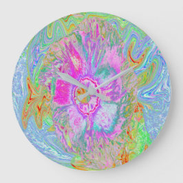 Psykedelisk Shock rosa och Ultra-Violet Hibiscus Stor Klocka