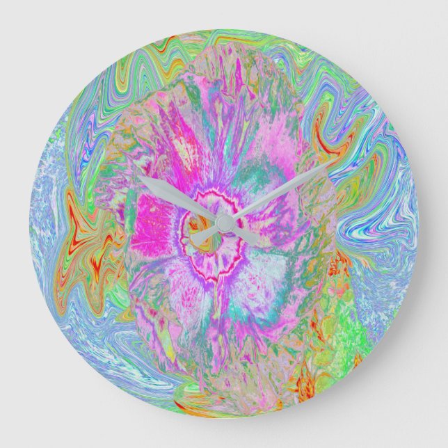 Psykedelisk Shock rosa och Ultra-Violet Hibiscus Stor Klocka (Framsida)