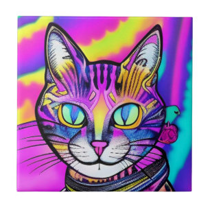 Psykedelisk smickrande kattfärgad lila fuchsia kakelplatta