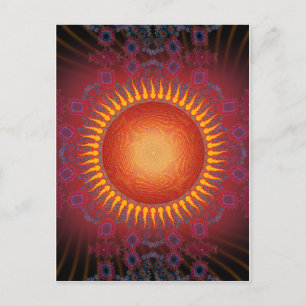 Psykedelisk Sol: Spiral Fractal Design Vykort