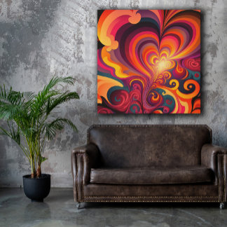 Psykedelisk Surreal Swirl Heart Mönster Canvastryck