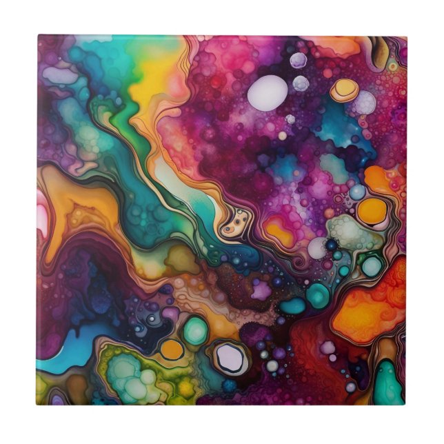 Psykedelisk Surreal Watercolor Mönster Kakelplatta (Framsidan)