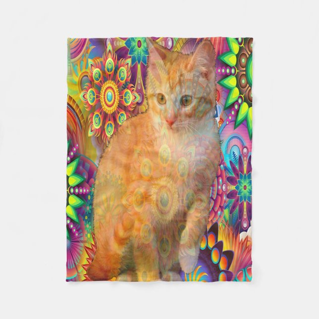 Psykedelisk tie Dye Cat Fleecefilt (Framsidan)