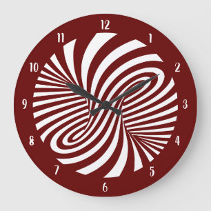 Psykedelisk trådlös optisk Illusion Burgundy Stor Klocka