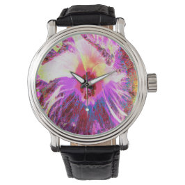 Psykedelisk Trippy Rainbow Färg Hibiscus Flower Armbandsur