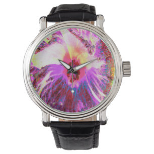 Psykedelisk Trippy Rainbow Färg Hibiscus Flower Armbandsur
