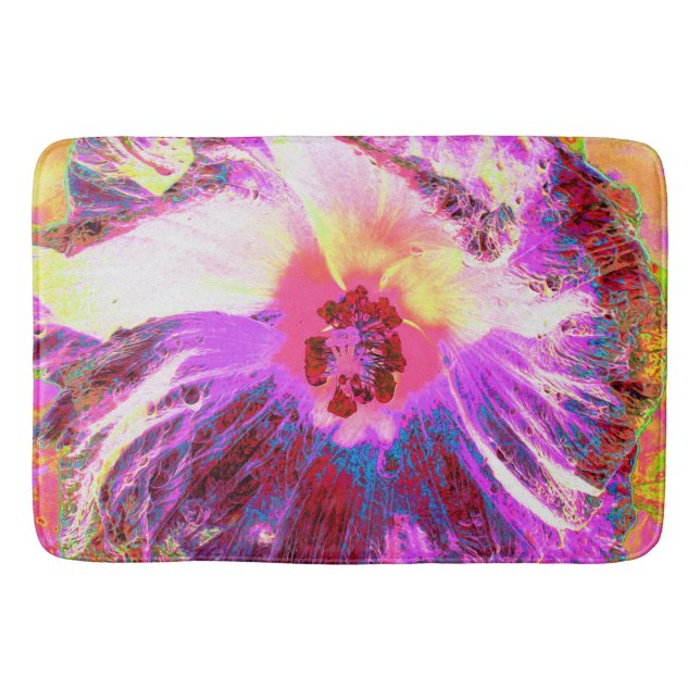 Psykedelisk Trippy Rainbow Färg Hibiscus Flower Badrumsmatta (Framsidan)