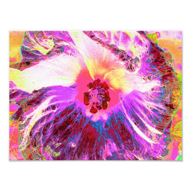 Psykedelisk Trippy Rainbow Färg Hibiscus Flower Fototryck (Framsidan)