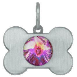 Psykedelisk Trippy Rainbow Färg Hibiscus Flower ID-bricka Husdjur