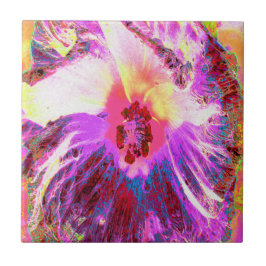 Psykedelisk Trippy Rainbow Färg Hibiscus Flower Kakelplatta