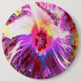 Psykedelisk Trippy Rainbow Färg Hibiscus Flower Knapp