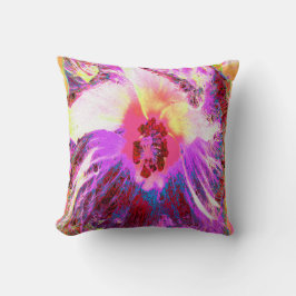 Psykedelisk Trippy Rainbow Färg Hibiscus Flower Kudde