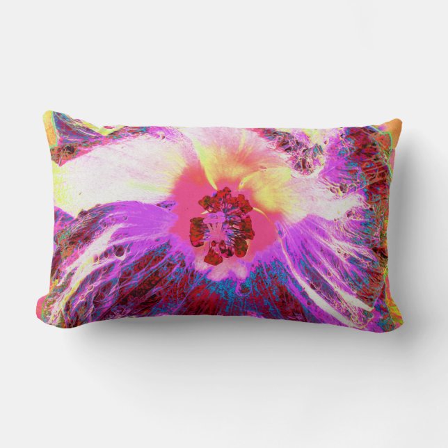 Psykedelisk Trippy Rainbow Färg Hibiscus Flower Lumbarkudde (Framsida)