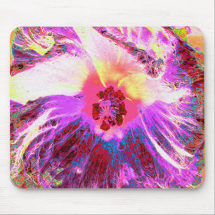 Psykedelisk Trippy Rainbow Färg Hibiscus Flower Musmatta