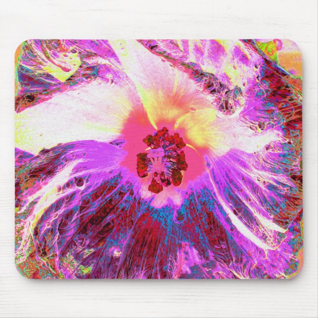 Psykedelisk Trippy Rainbow Färg Hibiscus Flower Musmatta (Framsidan)