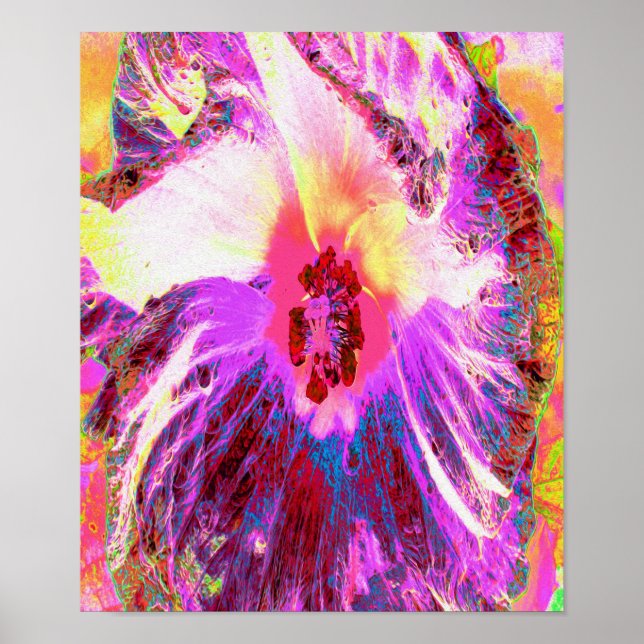 Psykedelisk Trippy Rainbow Färg Hibiscus Flower Poster (Framsidan)