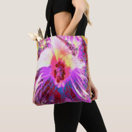 Psykedelisk Trippy Rainbow Färg Hibiscus Flower Tygkasse