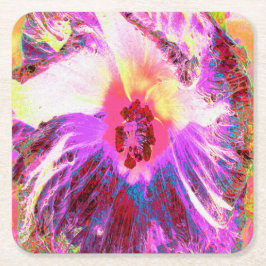 Psykedelisk Trippy Rainbow Färg Hibiscus Flower Underlägg Papper Kvadrat