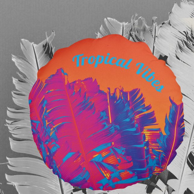 Psykedelisk Tropical Vibes Handflatan Träd Shock r Rund Kudde (Skapare uppladdad)