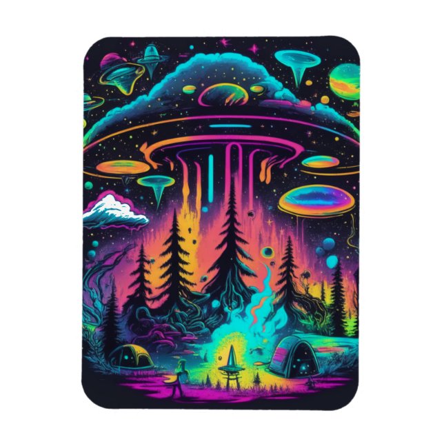 Psykedelisk UFO Fantasy Art Magnet (Vertikal)