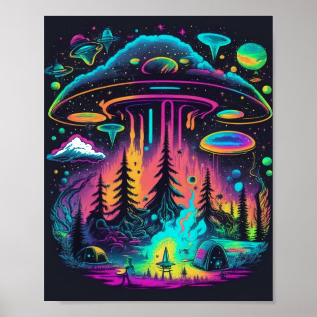 Psykedelisk UFO Fantasy Art Poster (Framsidan)