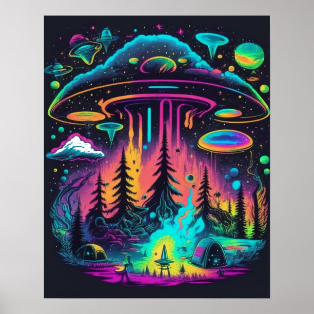 Psykedelisk UFO Fantasy Art Poster (Framsidan)