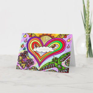 Psykedelisk utskrift av Rainbow Heart Art Helgkort