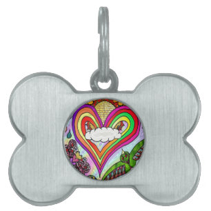 Psykedelisk utskrift av Rainbow Heart Art ID-bricka Husdjur