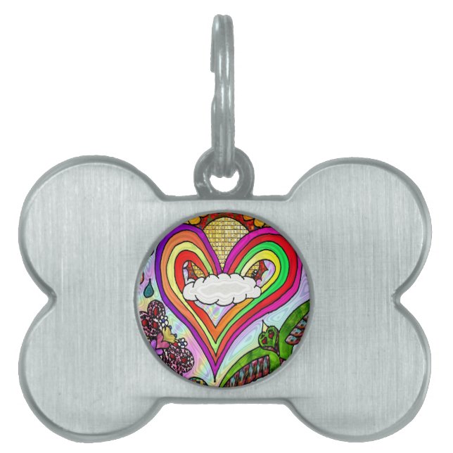 Psykedelisk utskrift av Rainbow Heart Art ID-bricka Husdjur (Framsidan)
